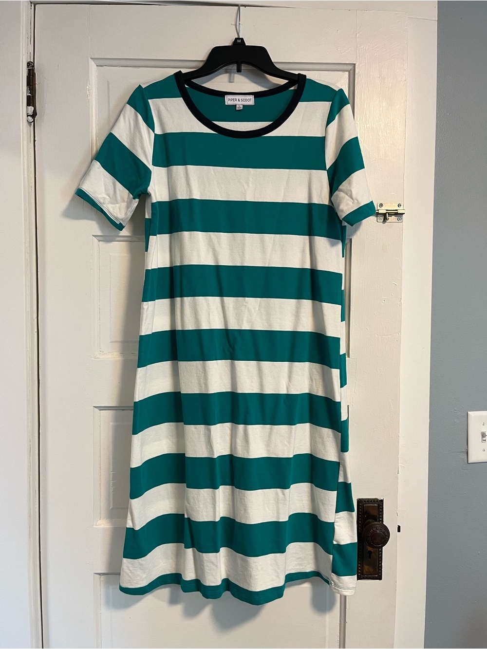 Piper & Scoot Teal and White Striped Midi Dress